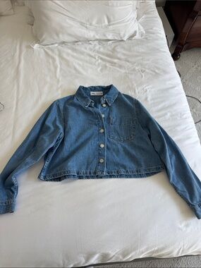 Cropped Denim Button-Up shirt  - Light Blue